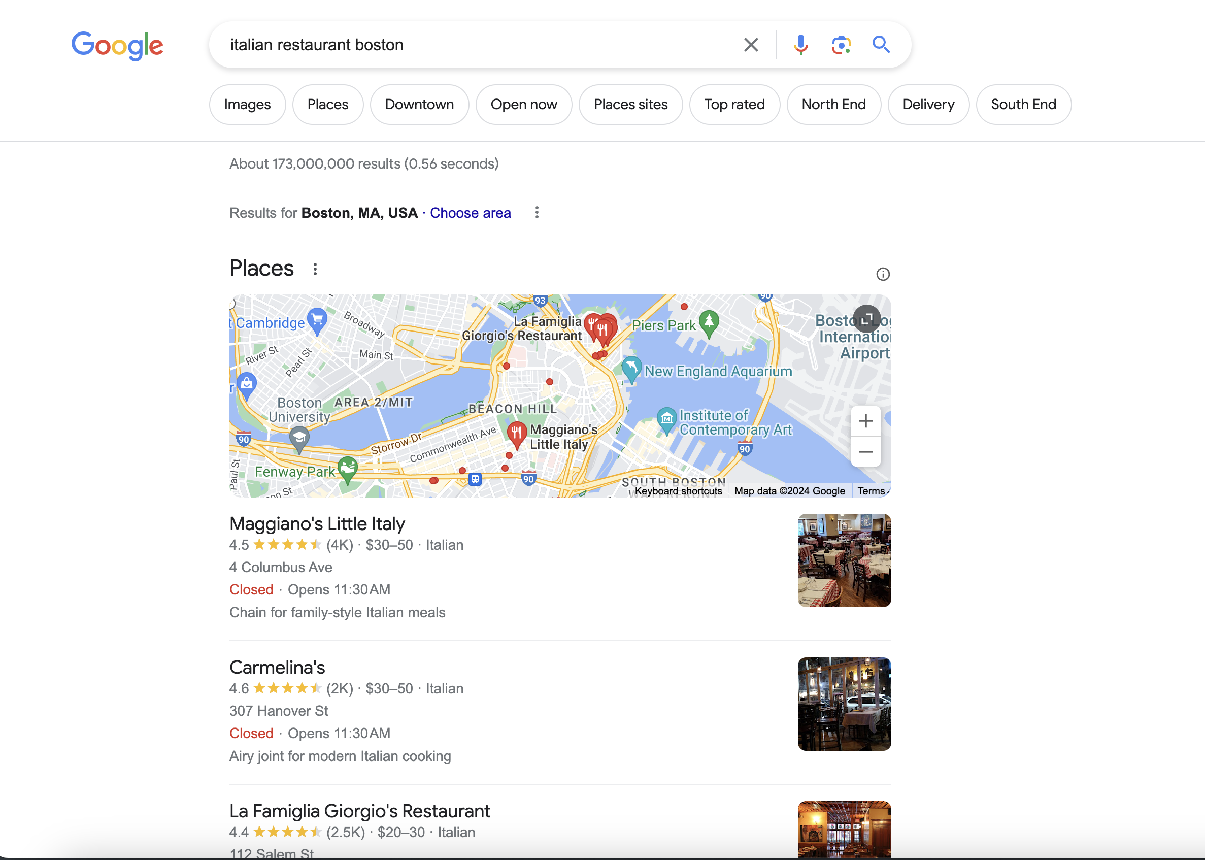 Local Seo | seo for restaurants | screen from Google